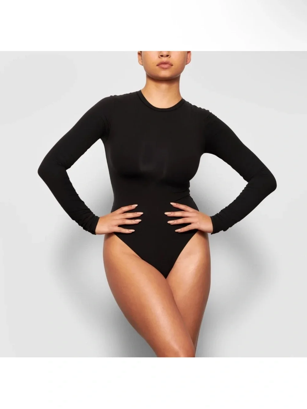 Skims Fits Everybody LONG SLEEVE CREW NECK BODYSUIT in Onyx Black Size XL NEW